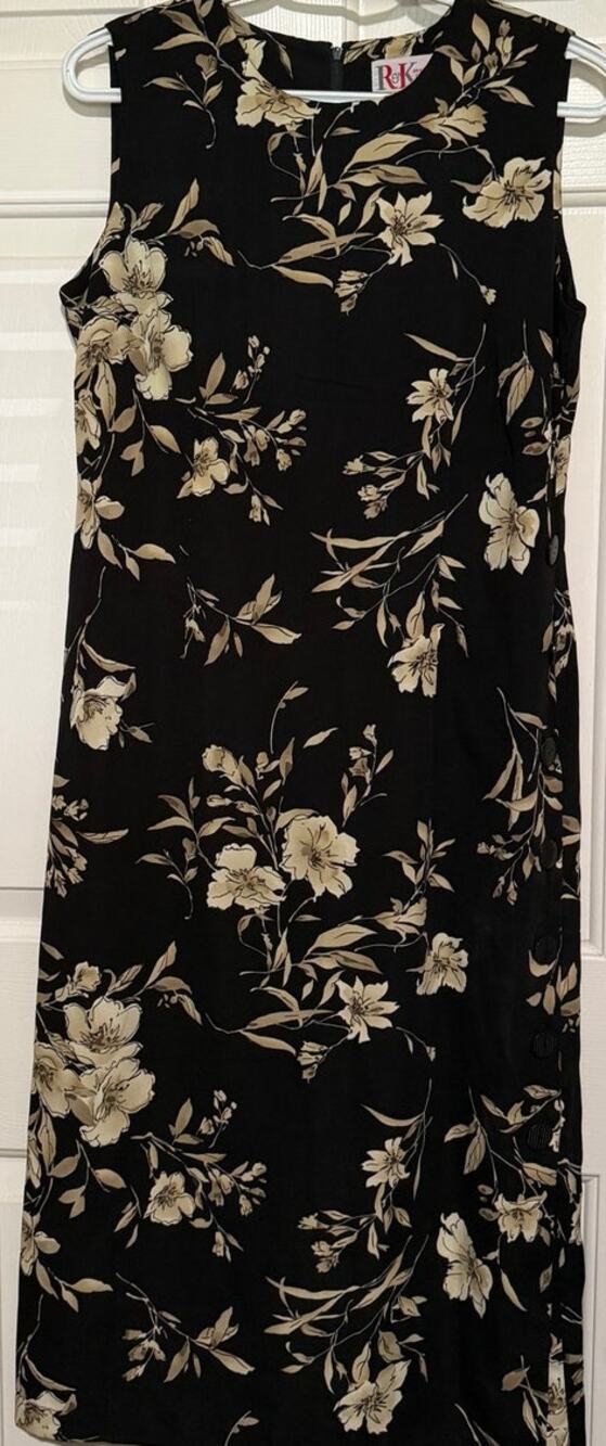 R&K Originals Petite Women's Black Beige/Tan Sleeveless Dress Back Zip Size 8P